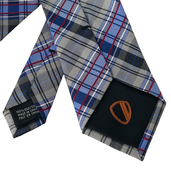 Ben Sherman Necktie Tie Plaid Tartan Silk Silver Sky Blue Hand Stitched NWOT - Picture 3 of 7